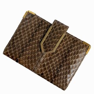 Judith Leiber Wallet Snakeskin Leather Small Card Holder Bifold Vintage Rare